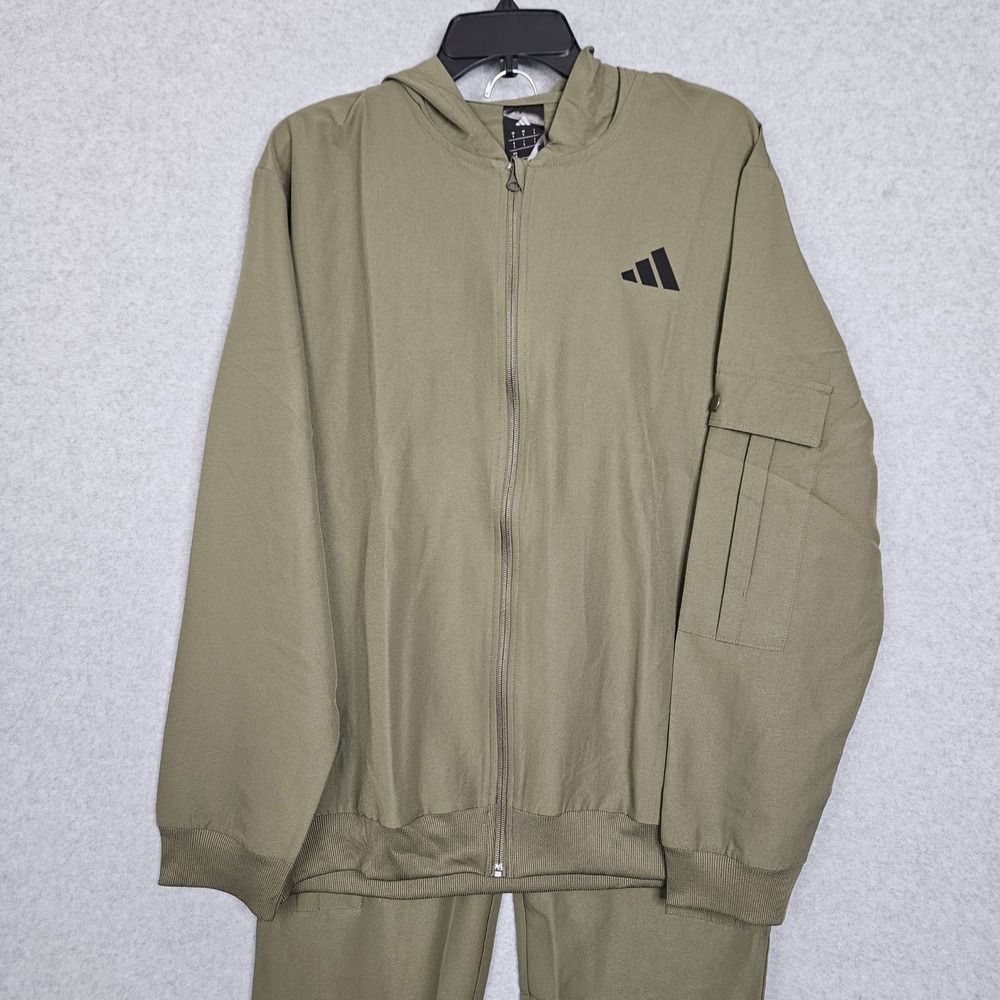 Adidas Men Olive Green Full Zip Cargo Woven Tracksuit Set Size Large‎ JL8604 New - Picture 2 of 13